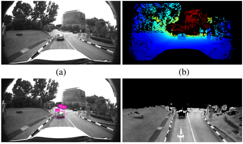 Real-Time Dense Mapping for Self-Driving Vehicles using Fisheye Cameras